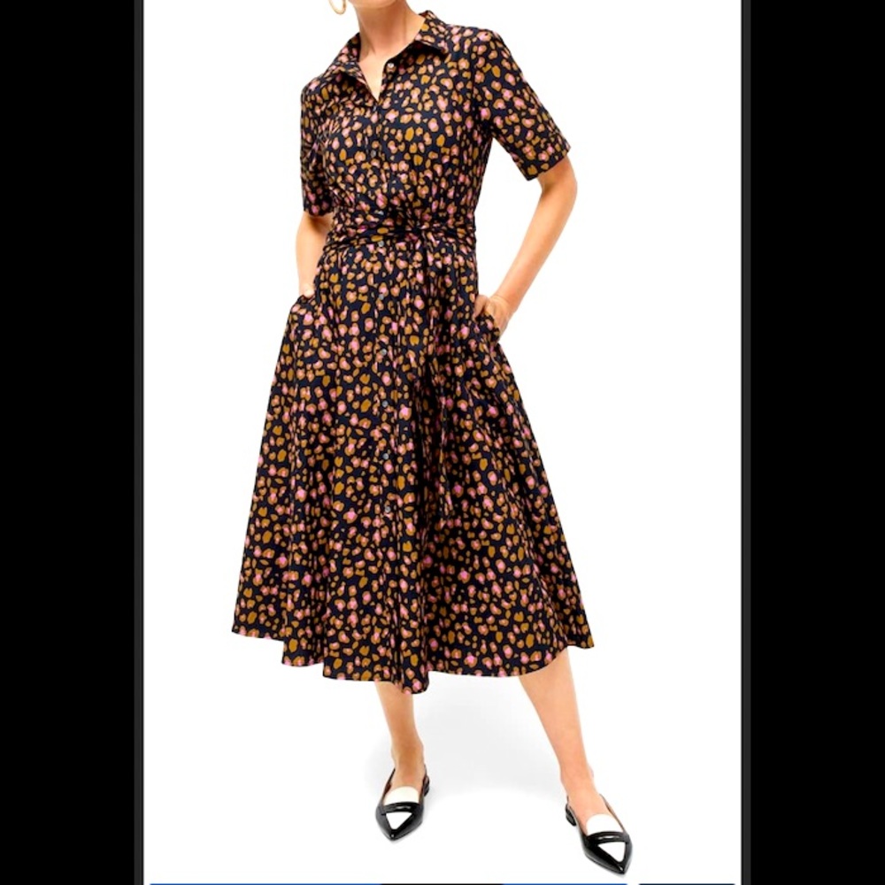 J.CREW 100% Cotton Brown & Pink Leopard Shirt Dress 4